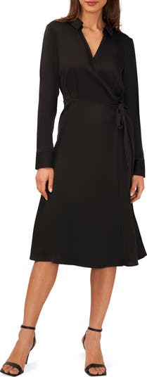 Halogen Long Sleeve Faux Wrap Midi Shirtdress Nordstrom