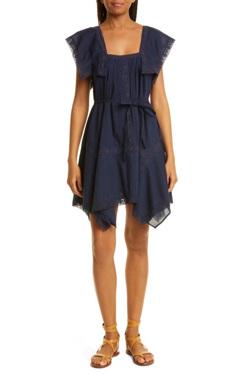 Lace Inset Cotton Shift Dress in Marine Blue