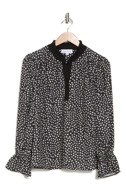 Gemma + Jane Georgette Button Front Top In Black Dot