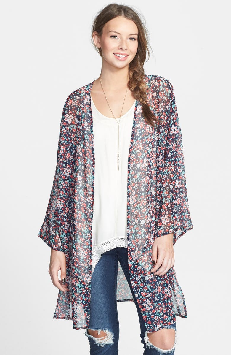 Mimi Chica Floral Print Chiffon Duster (Juniors) | Nordstrom