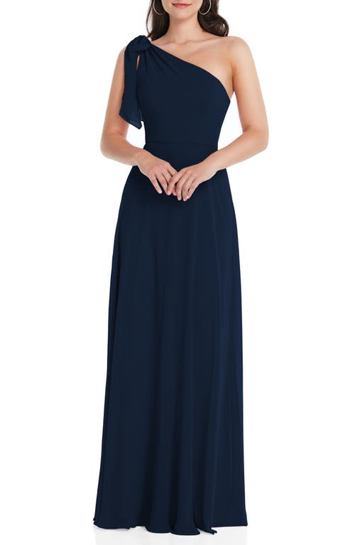 After Six One-Shoulder Evening Gown in Midnight Navy
