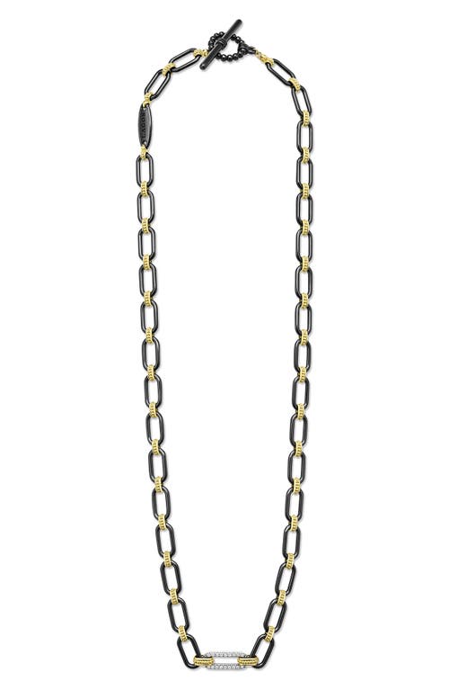 Lagos Signature Caviar Black Ceramic Link & Diamond Necklace In Black