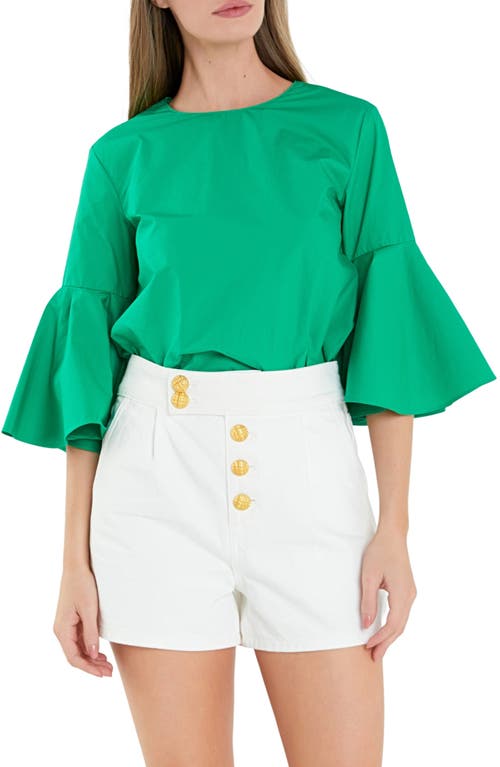 Bell Sleeve Cotton Top in Green