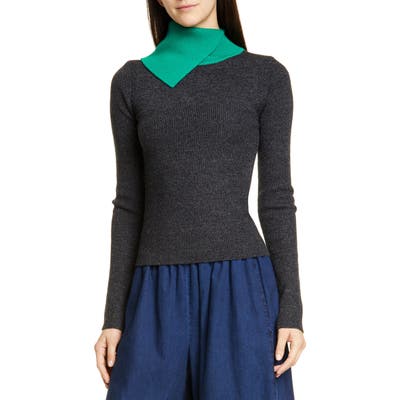 See By Chloe Contrast Turtleneck Ribbed Wool Sweater, None