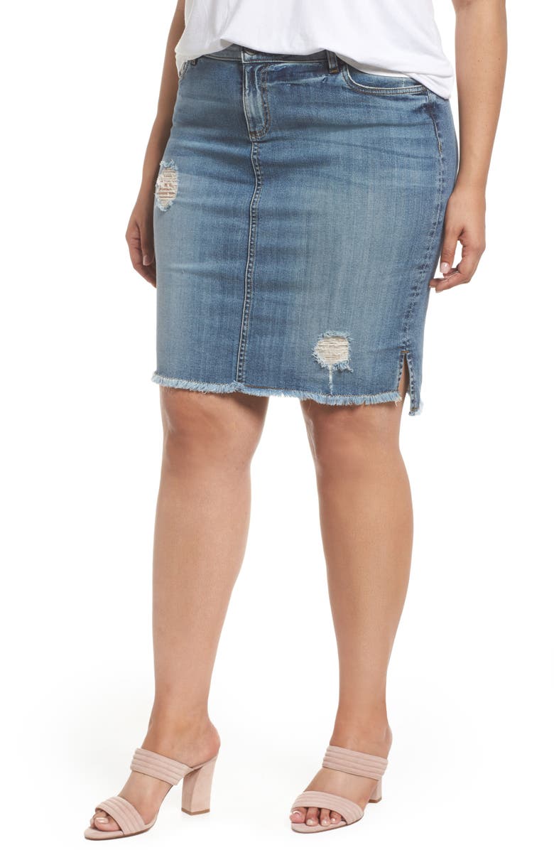 KUT from the Kloth Connie Step Hem Denim Skirt (Plus Size) | Nordstrom