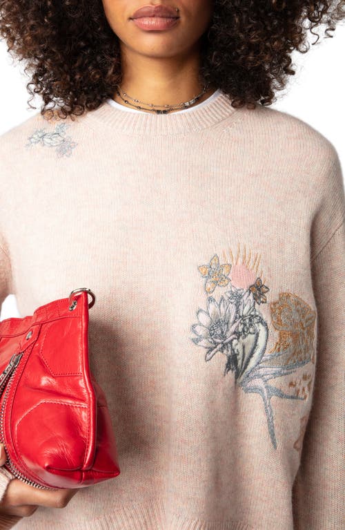 Shop Zadig & Voltaire Markus Concert Embroidered Cashmere Crewneck Sweater In Sweet