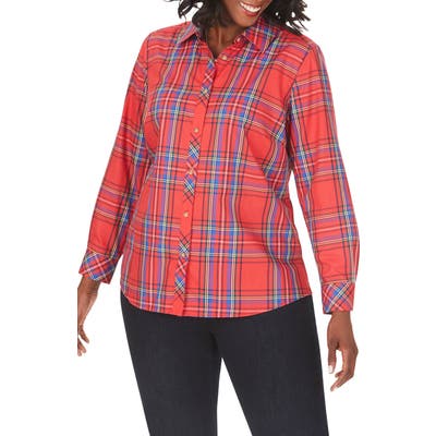 Plus Size Foxcroft Diane Emerson Tartan Wrinkle-Free Shirt, Red