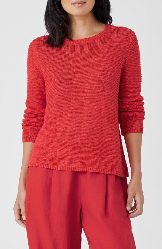 Shop Eileen Fisher Textured Crewneck Organic Linen & Cotton Sweater In Flame