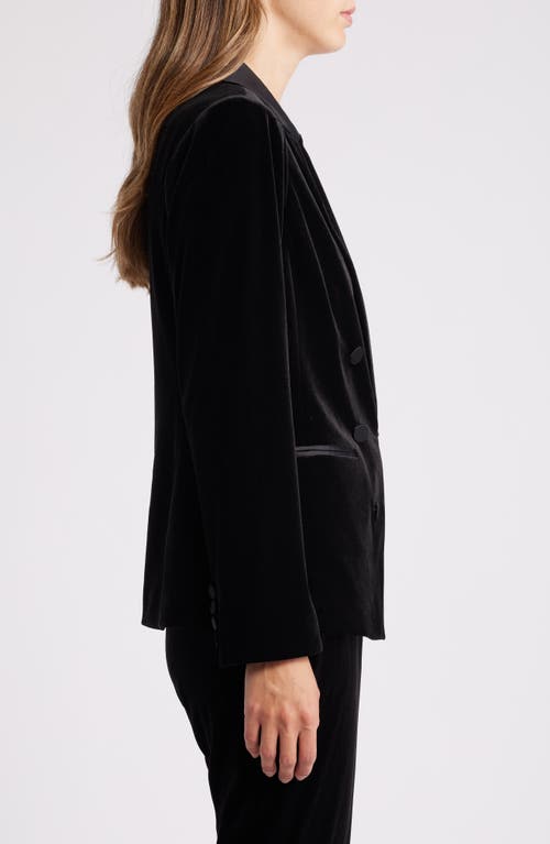 Tahari Asl Faux Double Breasted Velvet Blazer In Black