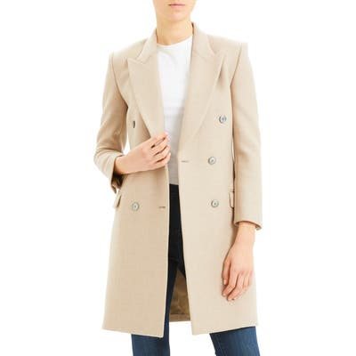 Theory Double Breasted Wool Coat, Beige