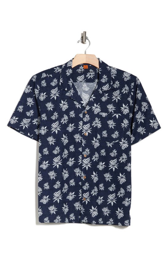 Shop Tailor Vintage Puretec Cool™ Cabana Print Short Sleeve Linen & Cotton Button-up Shirt In Pineapples