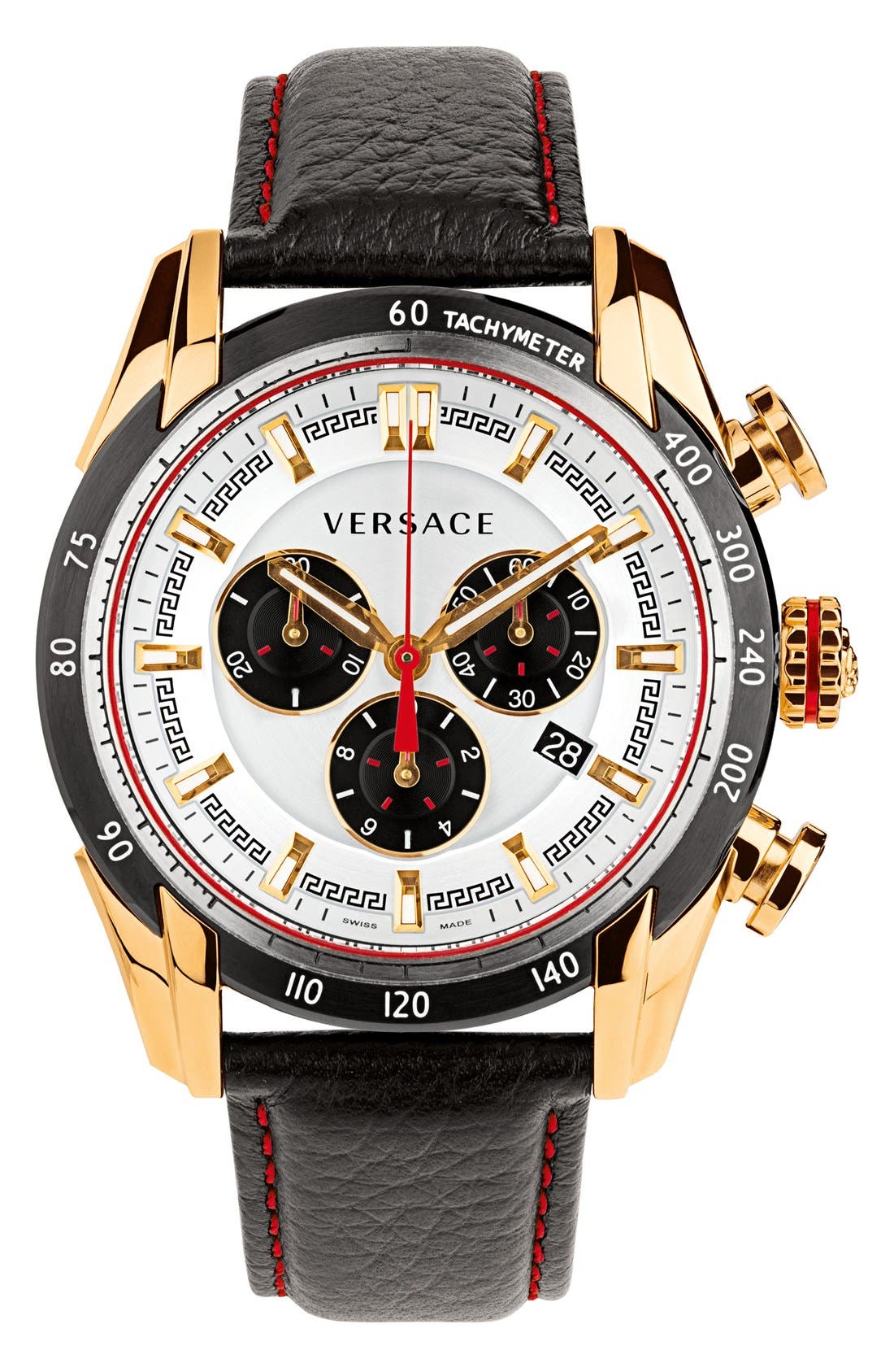 Versace 'VRay' Chronograph Leather Strap Watch, 44mm Nordstrom