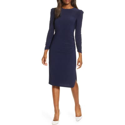 Eliza J Ruched Long Sleeve Sheath Dress, Blue