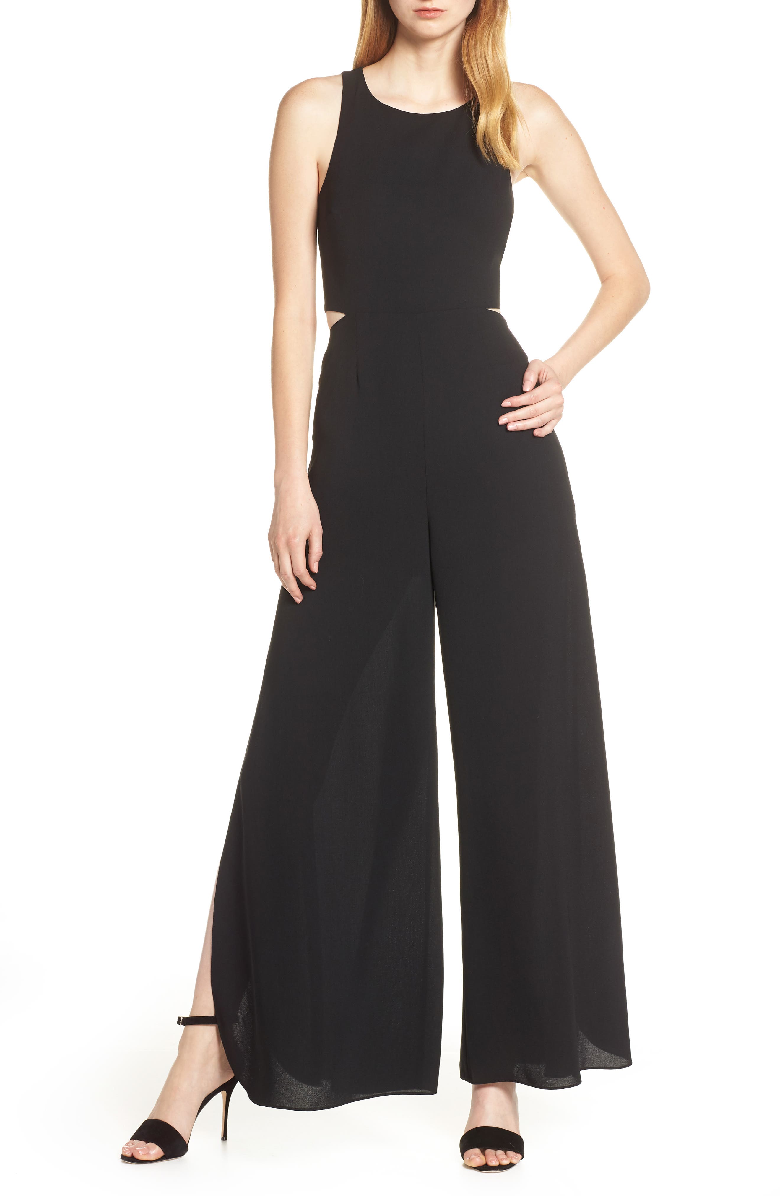 Ali & Jay Rooftop Chiffon Tulip Leg Jumpsuit, Black