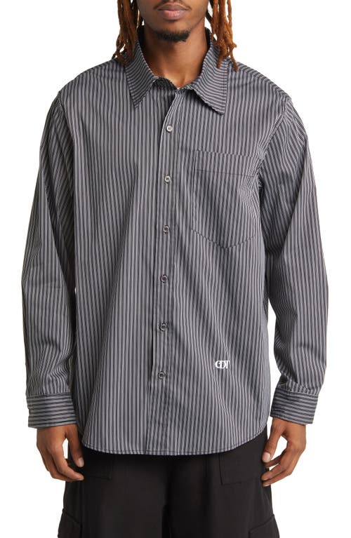 Big Pinstripe Button-Up Shirt in Black/White