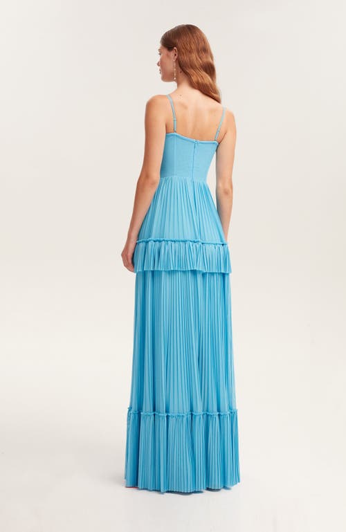 Shop Milla Sky-blue Spaghetti Strap Pleated Maxi Dress