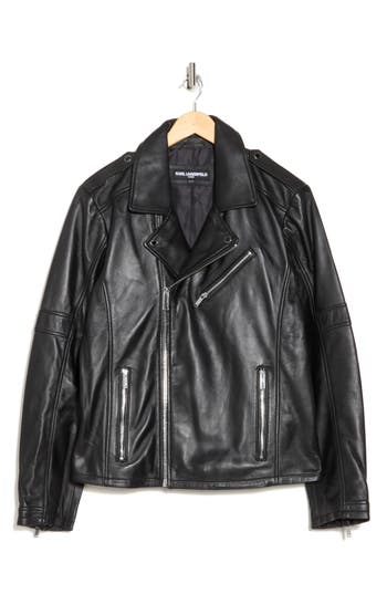 Karl Lagerfeld Paris Leather Moto Jacket In Black