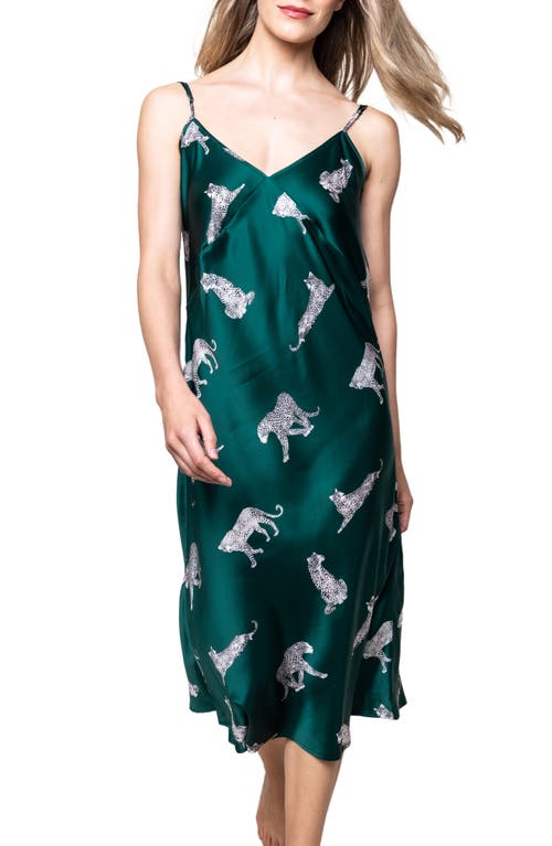 Petite Plume Panther Print Mulberry Silk Nightgown Green at Nordstrom,