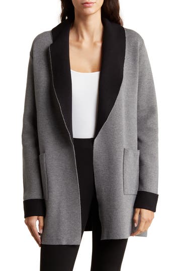 By Design Emma Open Front Cardigan In Charcoal Heather/black