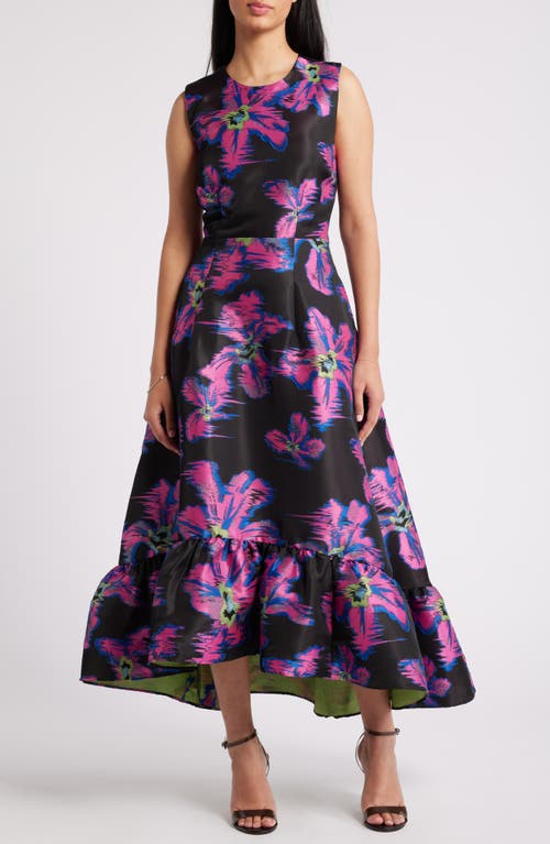 Shop Chelsea28 Floral Jacquard A-line Dress In Black- Pink Hibiscus Jacquard