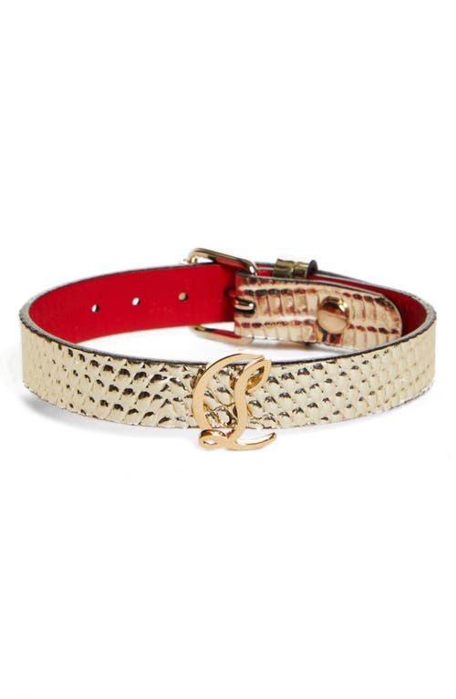 Christian Louboutin CL Logo Lizard Embossed Leather Bracelet in Platine/Gold