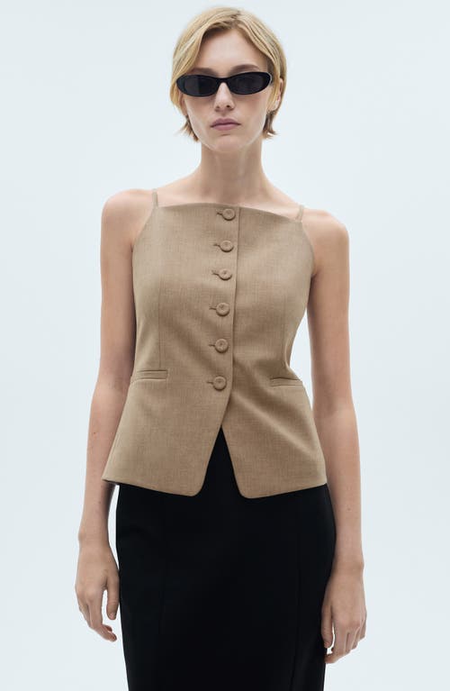 Shop Mango Front Button Vest In Brown