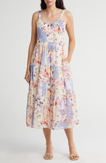 Lovestitch Mixed Floral Print Maxi Dress In Natural/rust