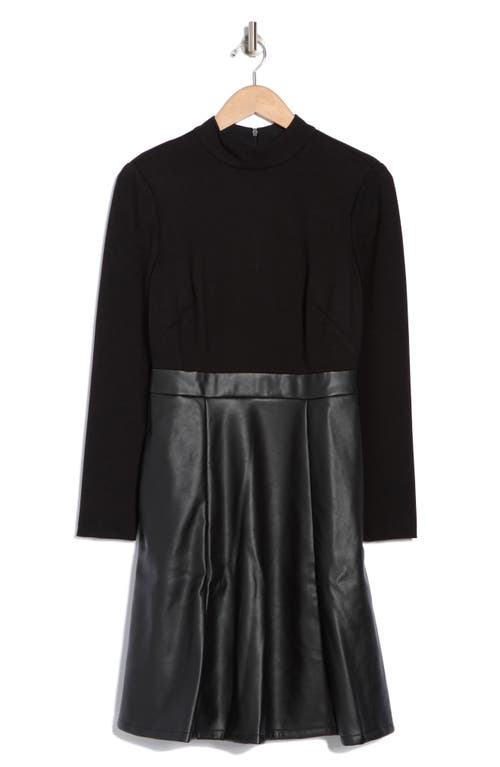 Eliza J Mock Neck Knit & Faux Leather Twofer Dress In Black