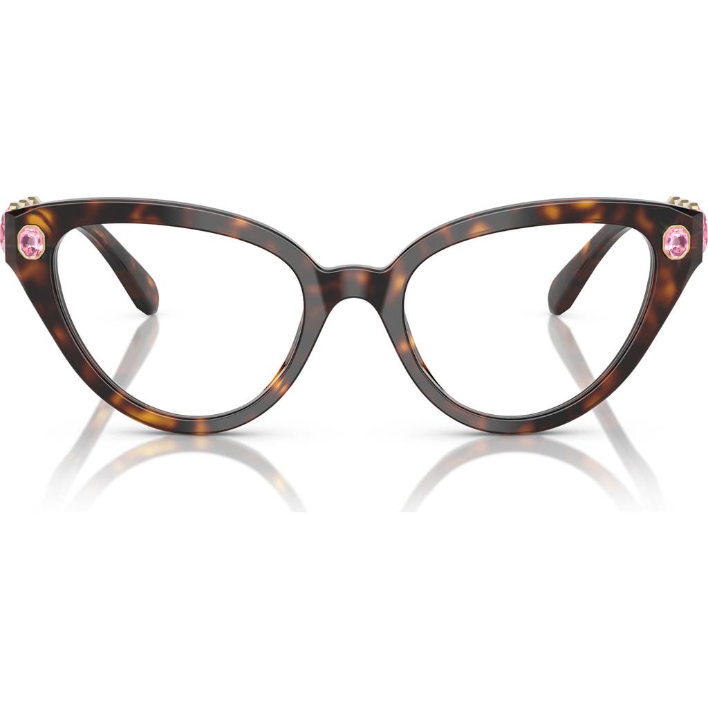Swarovski 53mm Cat Eye Optical Glasses In Havana