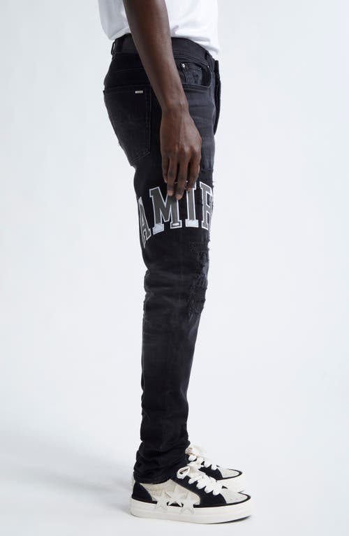 Shop Amiri Varsity Logo Rip & Repair Skinny Fit Jeans In Vintage Black