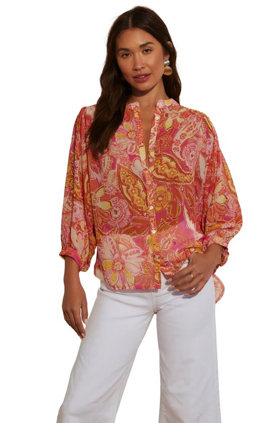 Shop Vici Collection Maggie Floral Chiffon Button-up Shirt In Pink Multi