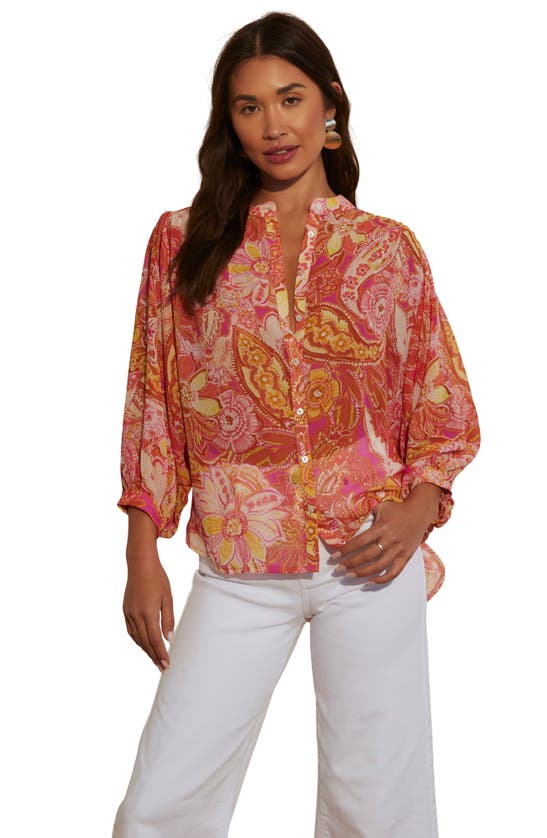 Vici Collection Maggie Floral Chiffon Button-up Shirt In Pink Multi