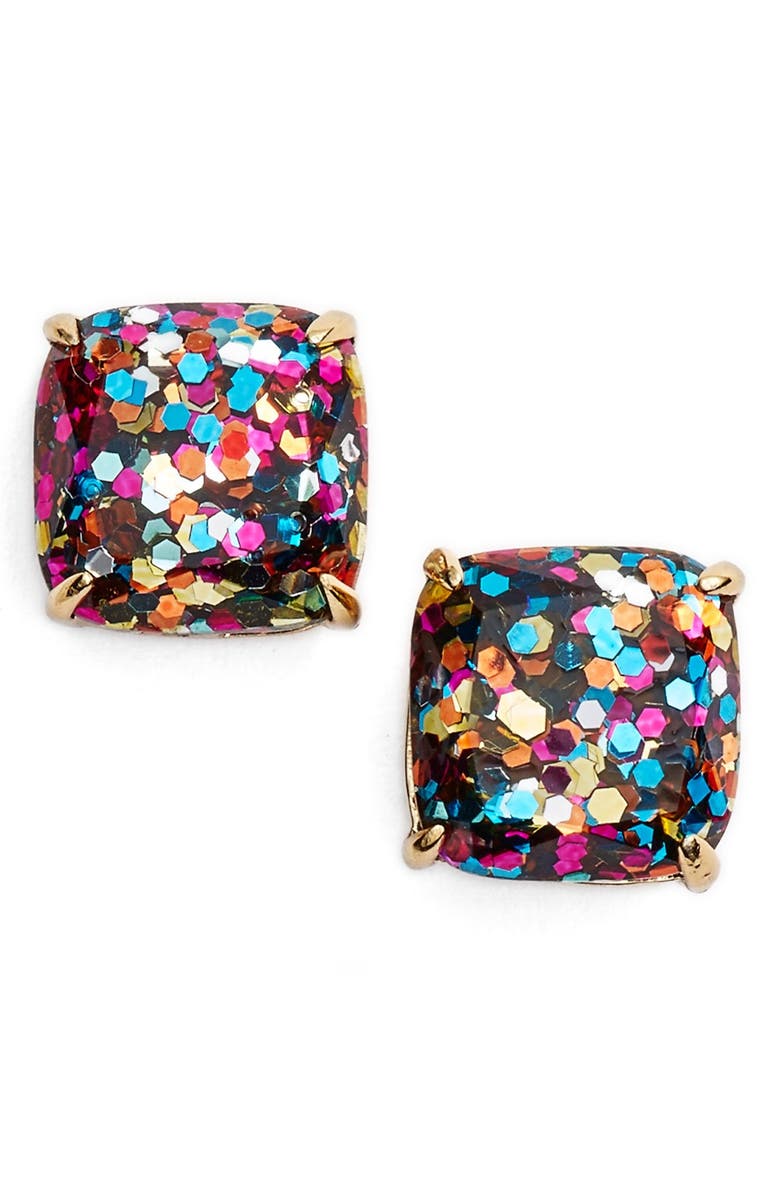 KATE SPADE NEW YORK mini small square stud earrings, Main, color, MULTI GLITTER/ GOLD