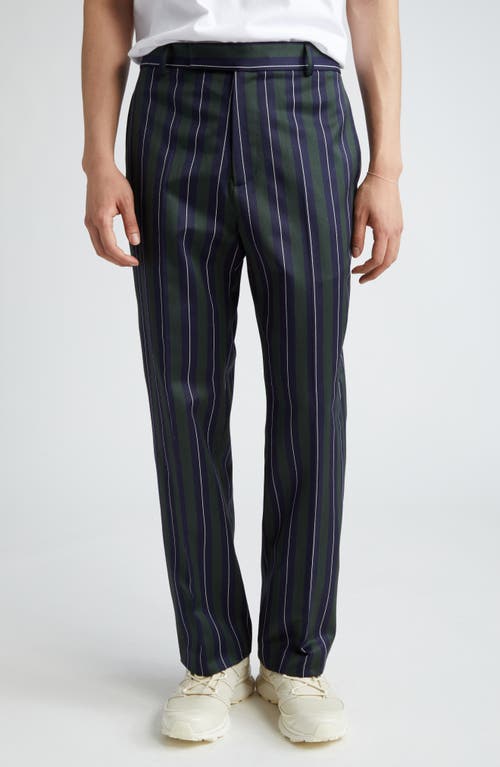 Fine Stripe Relaxed Fit Wool Trousers in Green Stripe