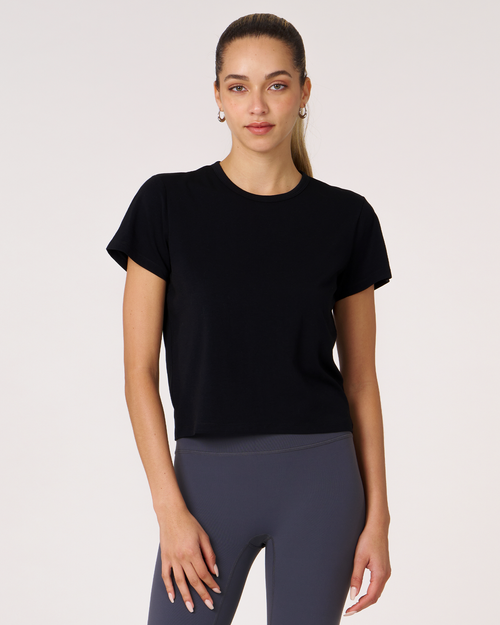 Shop Rebody Active Rebody Essentials Short Sleeve Crop Tee In Black