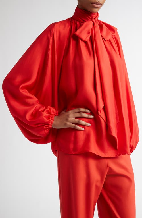 Shop Zimmermann Batwing Sleeve Tie Neck Silk Top In Red