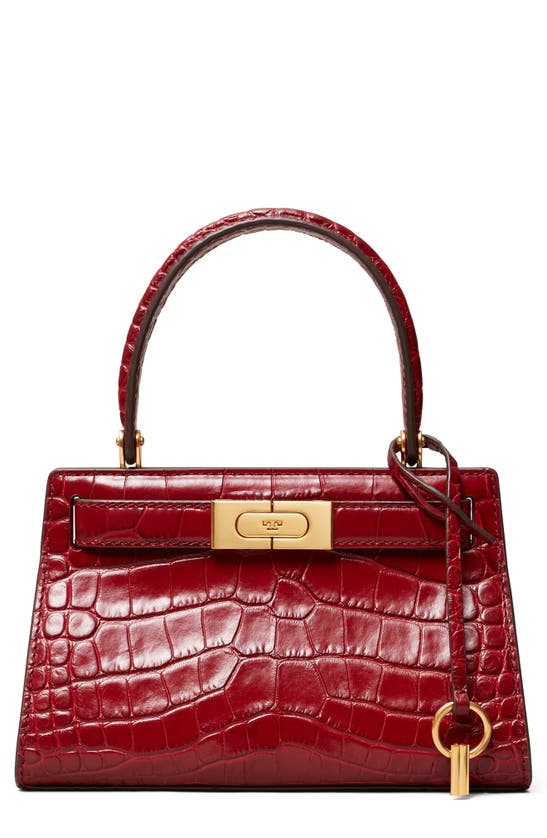 Tory Burch Mini Lee Radziwill Croc Embossed Leather Satchel In Roma Red