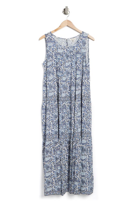 Max Studio Sleeveless Tiered Maxi Dress In Blue Leafy Folk Flower ...