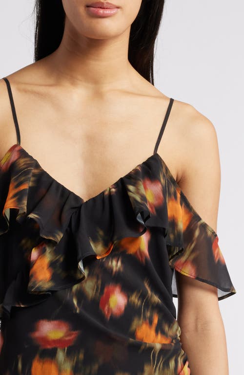 Shop Chelsea28 Cold Shoulder Ruffle Dress In Black Multi Wallpaper