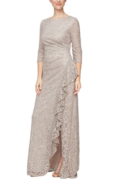 Sequin Lace A-Line Gown in Buff