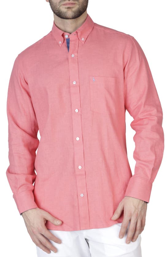 Shop Tailorbyrd Linen Blend Shirt In Coral