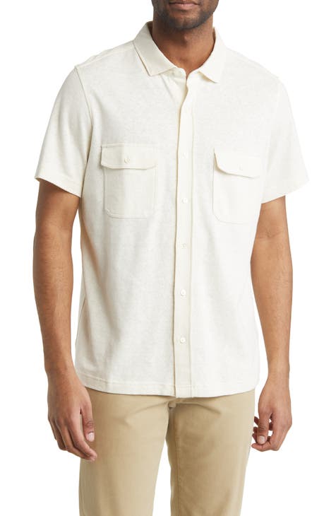 Hemp & Cotton Knit Short Sleeve Button-Up Shirt