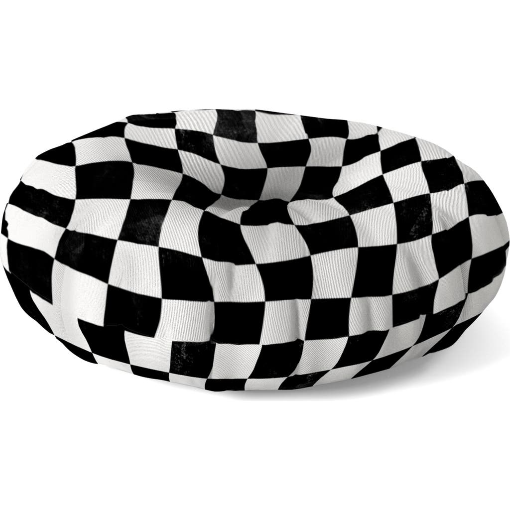 Deny Designs Warped Checkerboard Floor Pillow In Black-white
