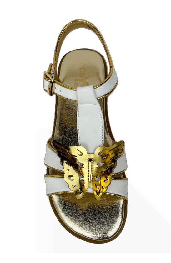 Shop Yosi Samra Kids' Miss Butterfly Ankle Strap Sandal In White/ Gold