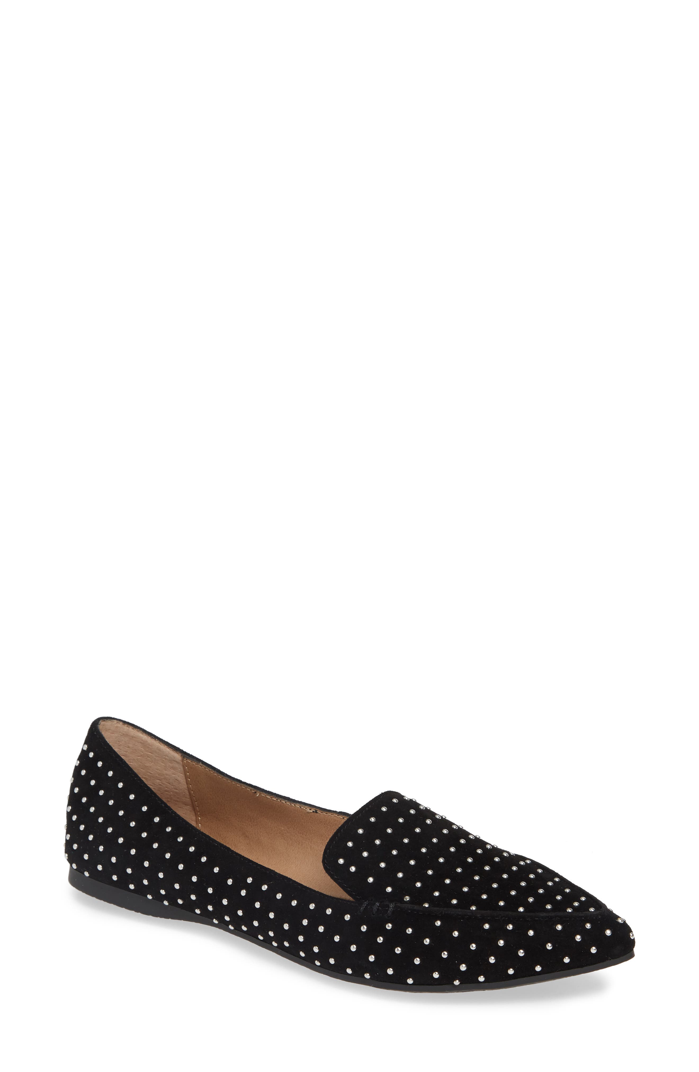 womens black studded loafers