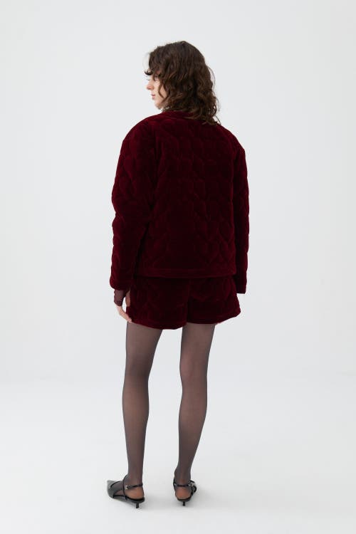 Shop Nocturne Collarless Quilted Jacket In Burgundy