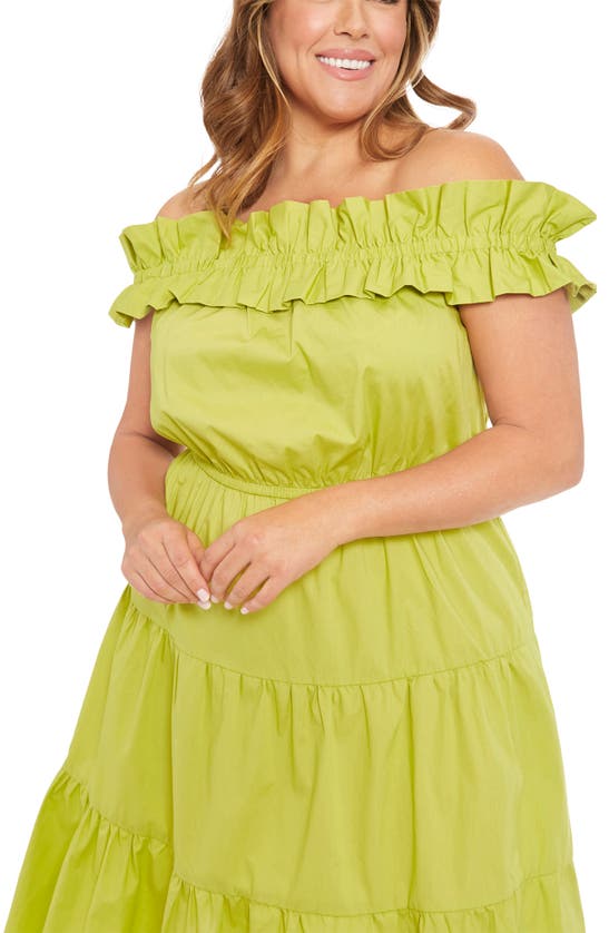 London Times Ruffle Off The Shoulder Tier Dress In Green