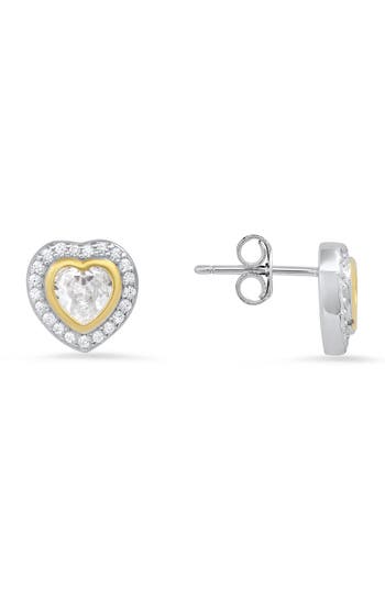 Queen Jewels Two-tone Cubic Zirconia Heart Stud Earrings In Silver/gold