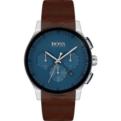 Boss Peak Chronograph Leather Strap Watch, 4m
