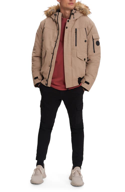 Noize Faux Fur Hooded Bomber Jacket In Sand